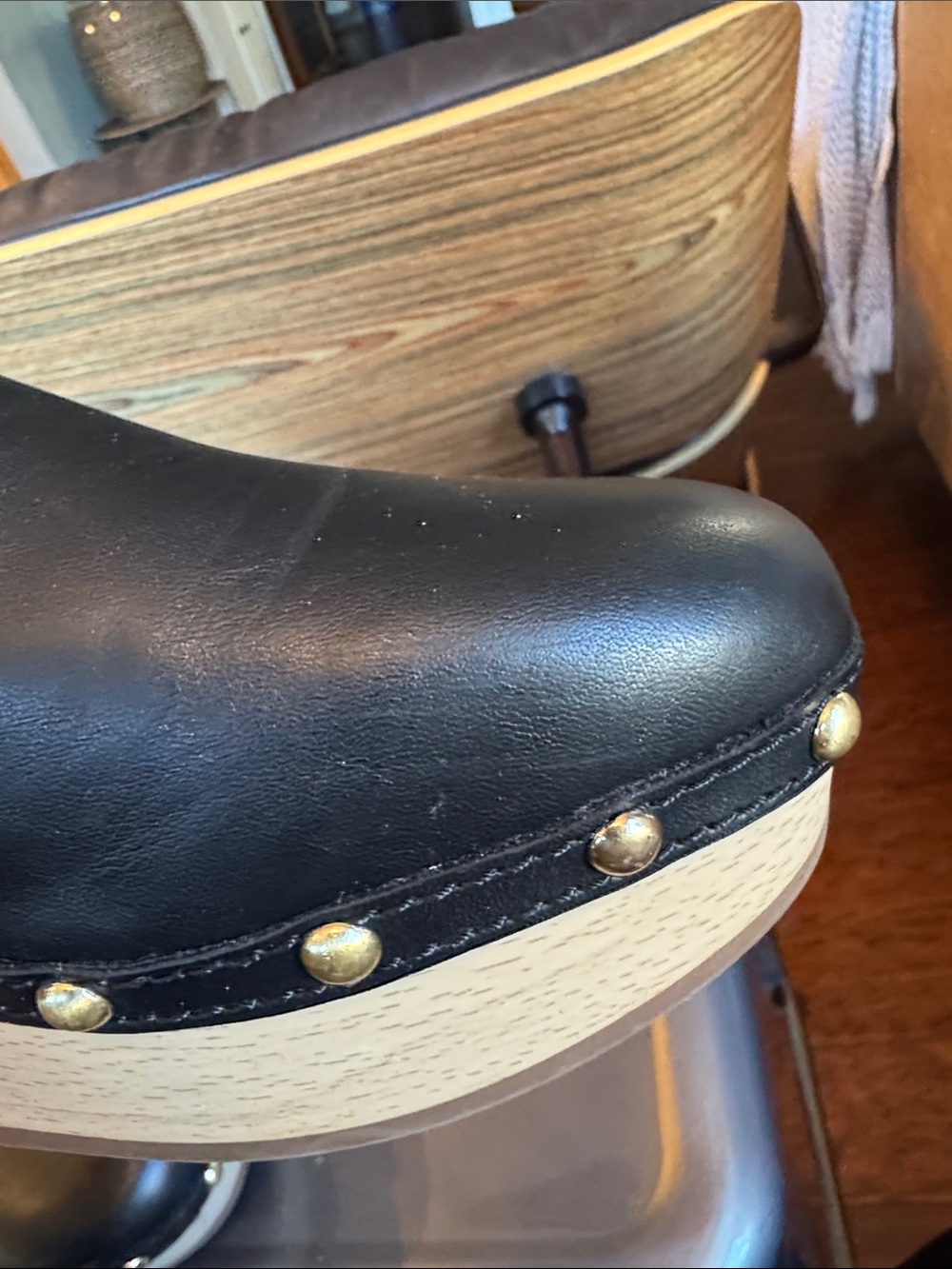Sam Edelman Black Leather Slip-On Clogs with Gold Chain Accent - Picture 9 of 11